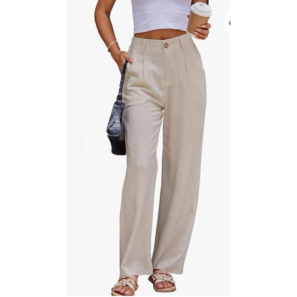 FDJ French Dressing Women Linen‎ / Cotton Pants Beige Gray Straight Leg Size 16